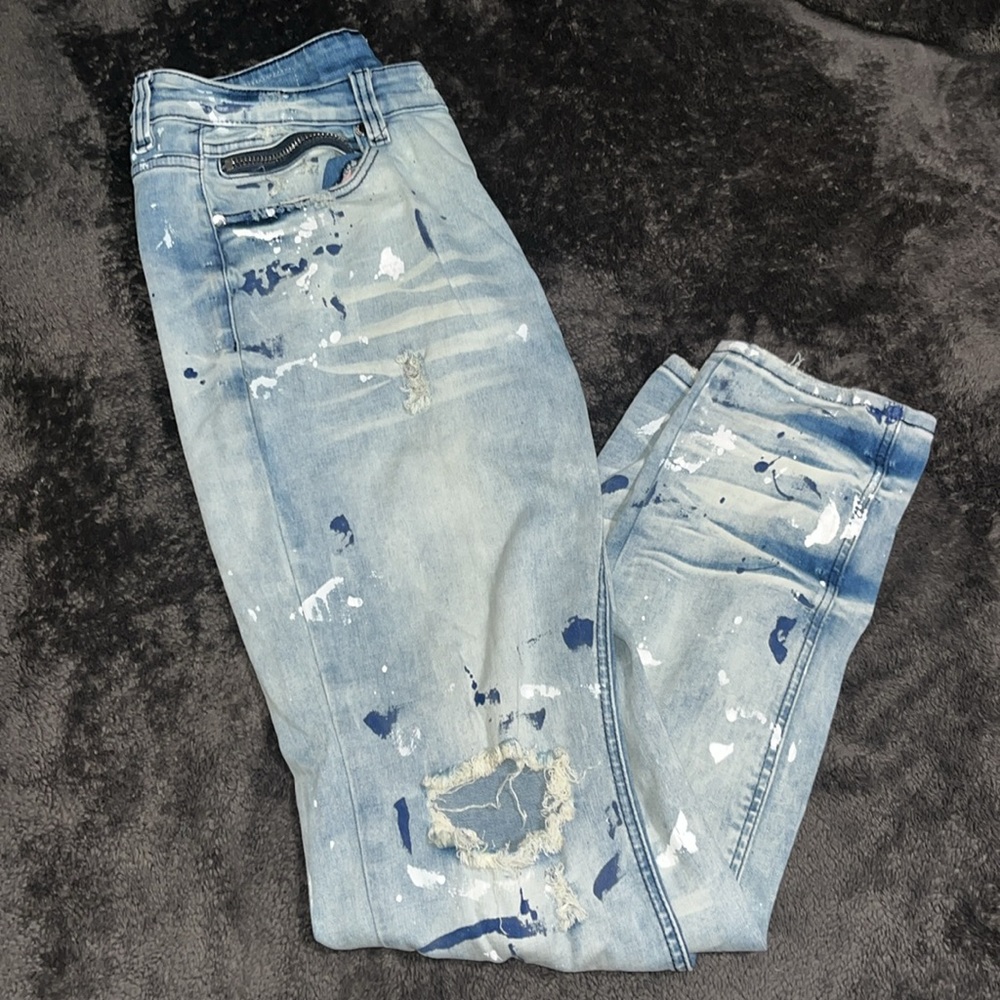 Mens Rockstar Original Ultra Slim Painted Ripped Denim Jeans